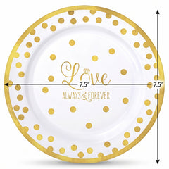 "Love Always & Forever" Gold Polka Dot Plastic Lunch Plates - 7.25", 20-Pack