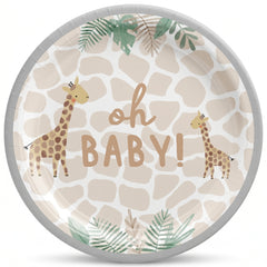 Soft Jungle 7" Round Paper Plates for Baby Shower