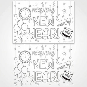 "Happy New Year" Coloring Paper Placemats - 24 Pack