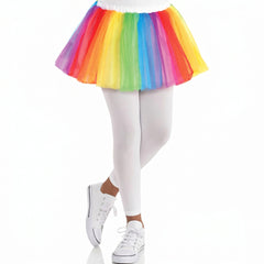 Rainbow Tutu Skirt for Kids - Layered Tulle Costume Accessory with Elastic Waist, Colorful Girls Dance Skirt for Parties, Pride, Halloween, One Size