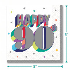 Here's to 90 Birthday Beverage Napkins - 16 Pack - 5 In. X 5 In.