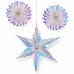 Iridescent Star and Fan Hanging Decorations, 16-Inch, 3-Pack
