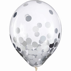 Silver Confetti Latex Balloons - 12" (Pack of 6)