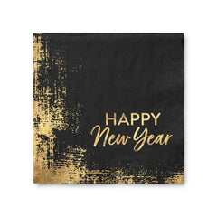 "Cheers for the New Year" Black and Gold Lunch Napkins - 6.5 In. x 6.5 In., 40-Pack