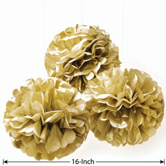 Gold Fluffy Tissue Pom Pom Decorations - 16-Inch, 3-Pack