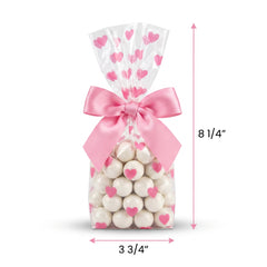 Pink Hearts Baby Shower Treat Bags with Bows - 12 Pack