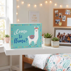 "Como Te Llama?" Llama Block Sign