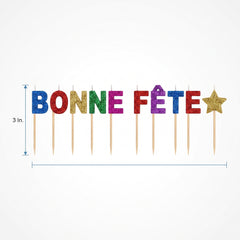 Bonne Fête Glitter Birthday Candle Picks - 10 pcs
