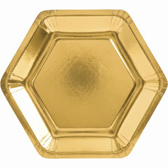 Elegant Gold 9" Hexagon Metallic Dinner Plates