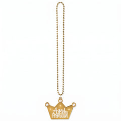 Golden "Aged to Perfection" Beaded Necklace with Crown Pendant