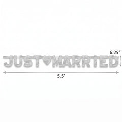 Elegant Silver "Just Married" Letter Banner with Heart Cutout