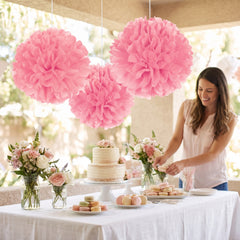 Elegant Pink Tissue Pom Pom Decorations - 3 Pack