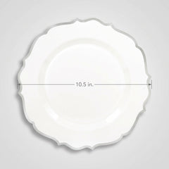 Elegant 10.5" Premium Plastic Dinner Plates with Silver Trim - 20 Pack