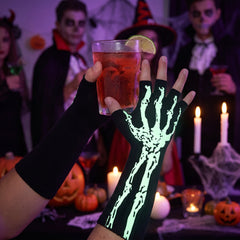Glow-in-the-Dark Skeleton Fingerless Gloves - Adult Halloween Accessory