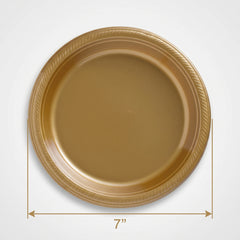 Gold 7" Round Plastic Plates - Pack of 50