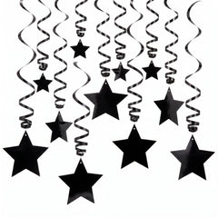 Black Shooting Star Metallic Swirl Decorations