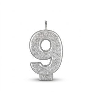Shimmering Silver Number 9 Birthday Candle