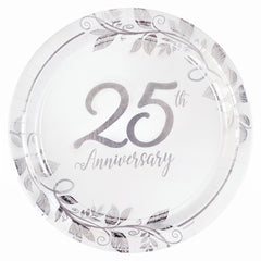 Elegant 25th Anniversary Metallic Paper Plates - 7" Round, Pack of 8