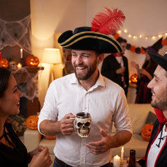 Buccaneer Tricorn Pirate Hat with Red Feather