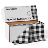 54 In. x 300 Ft. Cut to Size Plastic Table Cover | Black Gingham | Case of 4