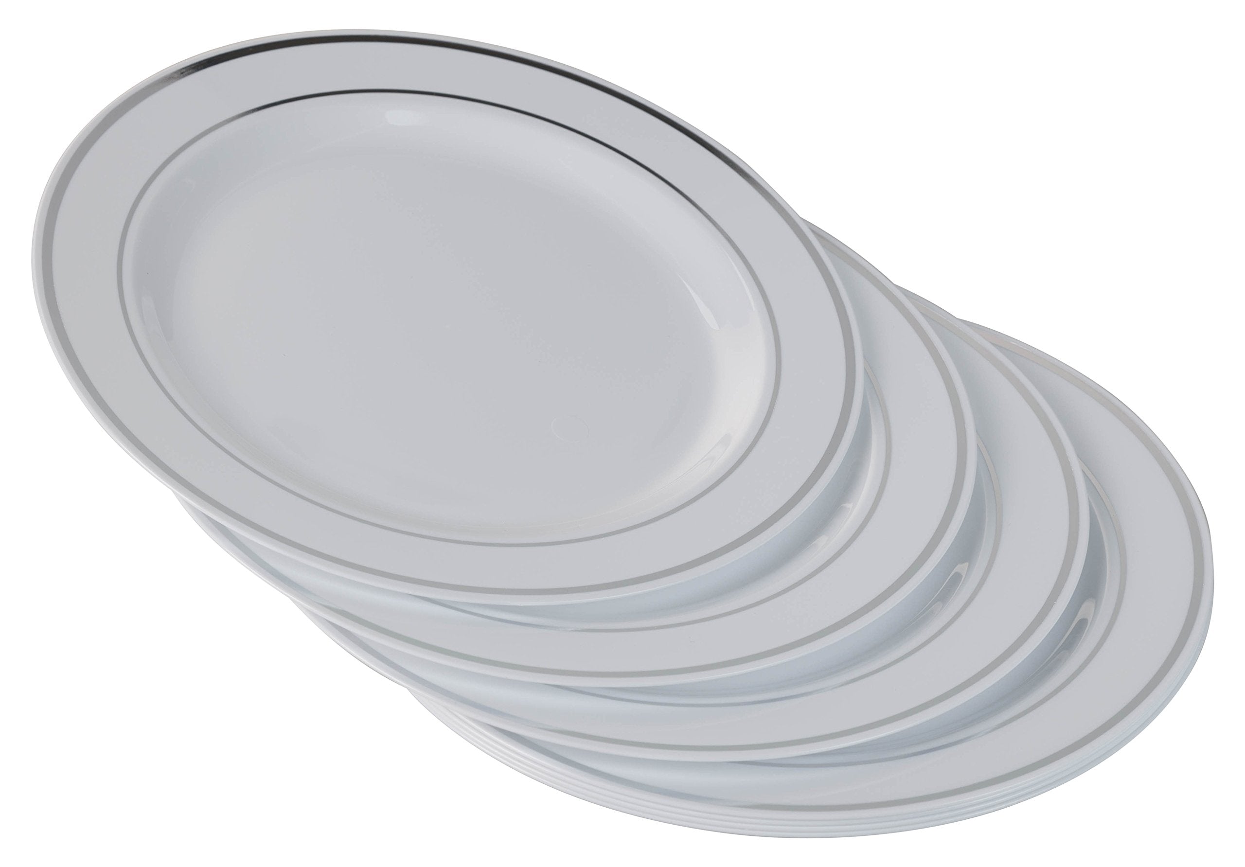 10.25 In. White/ Silver Line Design Plates | 10 Count