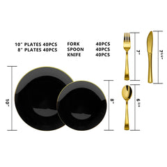 10 In. Black & Gold Rim Design Plastic Plates | 120 Count