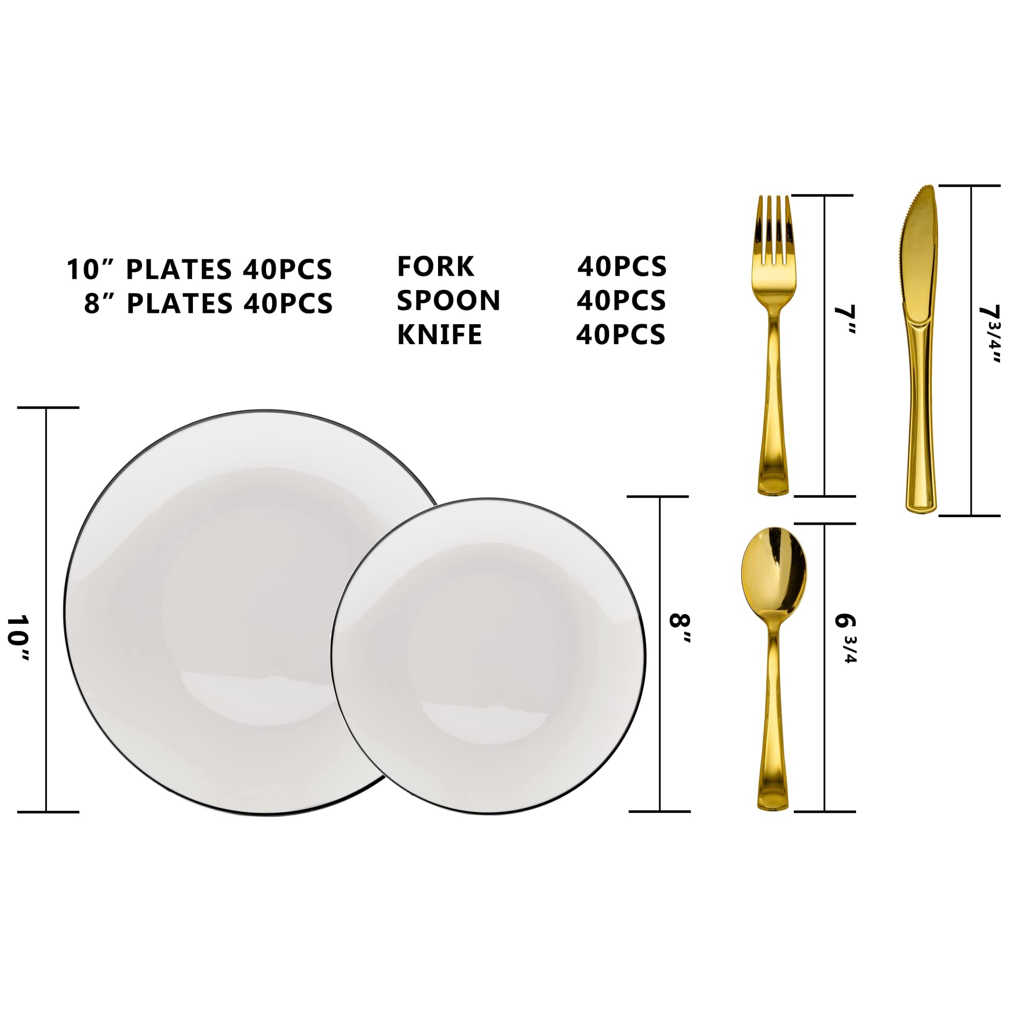 10 In. Classic White Design Plates Black Rim | 10 Count