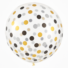 Elegant Confetti Latex Balloons - Black, Gold, Silver, 24-Inch, 2-Pack