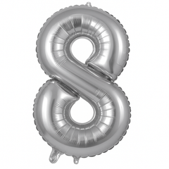 Silver Number 8 Foil Balloon - Metallic Finish