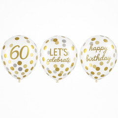 Golden 60th Birthday Confetti Latex Balloons, 12-Inch, 6-Pack