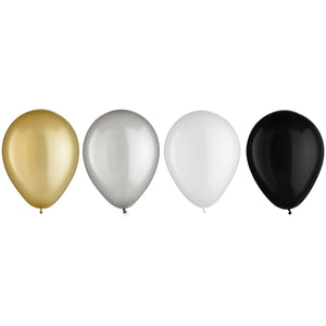 Luxe 5" Latex Balloon Assortment - Gold, Silver, White, Black (25 Pack)