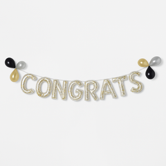 "Congrats" Silver Glitter Confetti Air-Filled Balloon Banner