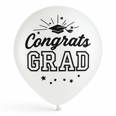 "Congrats Grad" White Latex Balloons, 12-Inch, 15-Pack