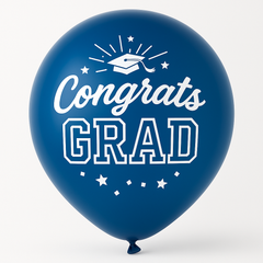 "Congrats Grad" Blue Latex Balloons - 12" Graduation Party Pack