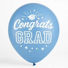 "Congrats Grad" Powder Blue Latex Balloons, 12-Inch, 15-Pack for Graduation