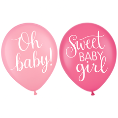 Floral Baby Girl Pink Latex Balloons, 12-Inch, 15-Pack