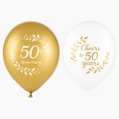 Elegant 50th Anniversary Latex Balloons, White & Gold, 12-Inch, 15-Pack