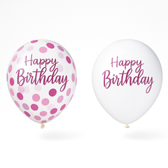 Sparkle Confetti "Happy Birthday" Latex Balloons, 12-Inch, 6-Pack