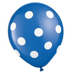 Royal Blue 12" Polka Dot Latex Balloons - Bulk Pack
