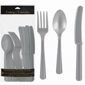 Silver Assorted Plastic Cutlery Set - 7.5 in. - 24 Pack