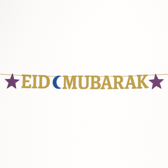 Glittering "Eid Mubarak" Letter Banner - Gold, 12ft