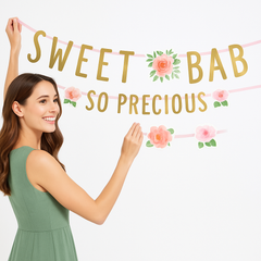 Floral "Sweet Baby" and "So Precious" Gold Letter Banner Kit