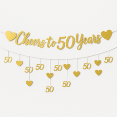 Elegant Gold "Cheers to 50 Years" Anniversary Banner Kit