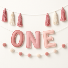 Pink Felt "ONE" Banner for Baby's First Birthday