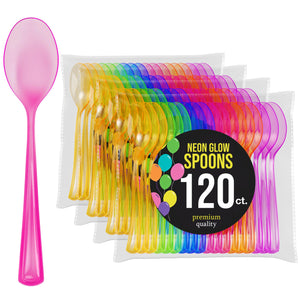 Heavy Duty Neon Plastic Spoons - 7 in. | 120 Count