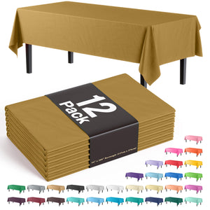 Premium Gold Plastic Table Covers | 12 Count - 54 In. x 108 In.