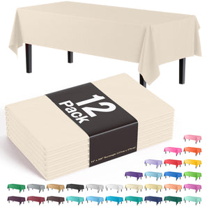 Ivory Plastic Table Covers | 12 Pack - 54 In. x 108 In.