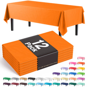 Premium Orange Plastic Table Covers | 12 Pack - 54 in. x 108 in.