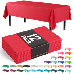 Premium Red Plastic Table Covers | 12 Pack - 54 In. x 108 In.