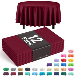 Round Burgundy Plastic Table Covers | 12 Pack - 84 in.